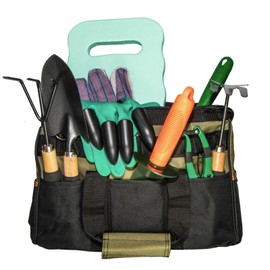 ToolTreaux 10pc Gardening Handheld Tools Set Gloves Carry Bag and Kneeling Pad