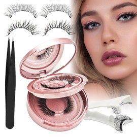 2 Pairs Magnetic Eyelashes Kit, Fluffy Natural Magnetic Lashes, Portable Magnetic Lashes with Applicator, No Glue, Reusable, Quick Makeup, Soft Wispy Magnetic False Lashes for Daily Wear