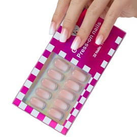 ASONRL 32 PCS Short Square Ombre Press on Nails- French Tip Gel Nail Fake Nails, 16 Sizes Glue On Nails Kit, Reusable False Nails with Mini Nail File for Women - Ombre Short Square