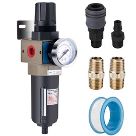 NANPU 1/2" NPT Compressed Air Filter Regulator, 5 Micron Brass Element, 0-150 psi Gauge, Manual Drain, Metal Bracket