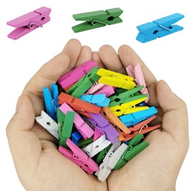 SimautHawk 50 Pcs Clothes Pins, Wooden Clothespins, Bag Clips， for Wooden Clips for Pictures, Hanging Clothes, Crafts (Multicolor, 1.4 * 0.35inches)