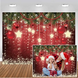 CHAIYA 8X6ft Red Christmas Backdrop Sparkling Stars Christmas Backdrops for Photography Glittering Stars Kids Christmas Backdrop for Pictures New Year Backdrop for Party Decorations cy128