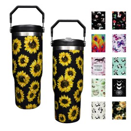 mvhsuoem 30 oz Sunflower Flip Straw Tumbler with Top Handle for Sunflower Lover Resuable Vacuum Insulated Flip Top Water bottle for Home Office Car Sunflower