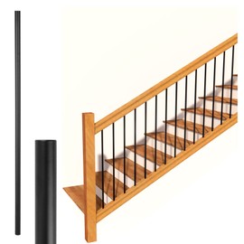 S15-Senmit Iron Stair Balusters 5/8" Round x 44" Long, Wrought Stair Iron Plain Spindles for Indoor Staircase, Hollow, Powder Coated – 10Pack - (Satin Black)