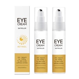 Contorno de Ojos con Roller 360° y Retinol - Rodillo Para Ojos Hinchados Y Ojeras Crema Para Bolsas - Sérum De Café Ácido Hialurónico Y Niacinamida - Reduce Bolsas, Arrugas y Líneas de Expresión - 25 ml (2PC)