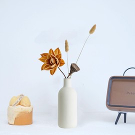 Ceramic Vase White Matte Round, Boho Vase,for Living Room Bedroom, Scandinavian Design Home Decoration for Fresh Flowers, Dried Flowers