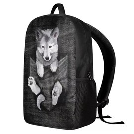 Grey Dog Print Lightweight Backpacks Casual Bags Classical Basic Travel Backpack