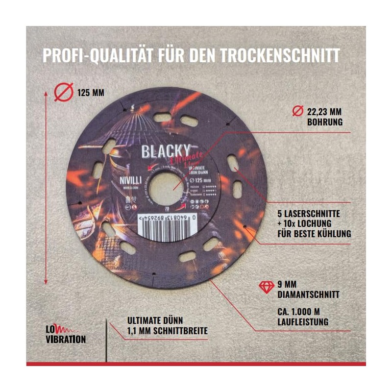 NIVILLI BLACKY Professional Diamond Cutting Disc 125 mm Unsurpassed Durability