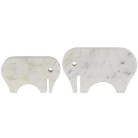 Deco 79 Marble Elephant Decorative Sculpture Rounded Abstract Home Decor Statues with Gray Marble Veins and Cutouts, Set of 2 Accent Figurines 6", 5"H, White