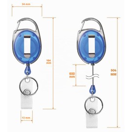 Karteo Yo-yo ID Badge Holder Extendable Blue [Pack of 1] ID Card with Carabiner Hook and Belt Clip and Vinyl Loop as ID Card Holder for Card Sleeves ID Sleeves