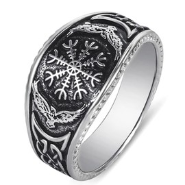 CUSIOALQQ Fashion Sterling Silver Pirate Compass Rings for Men, Norse Viking Ring Magic Compass Viking Jewel Iceland Runic Compass Jewelry, Nordic Hawk Eagle Celts Badge Amulet Gift Q