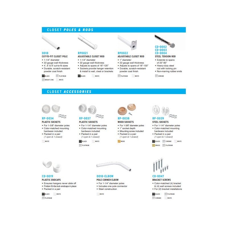 Closet Pro HD CD-0010-BN Heavy Duty Closet Pole Sockets, Brushed
