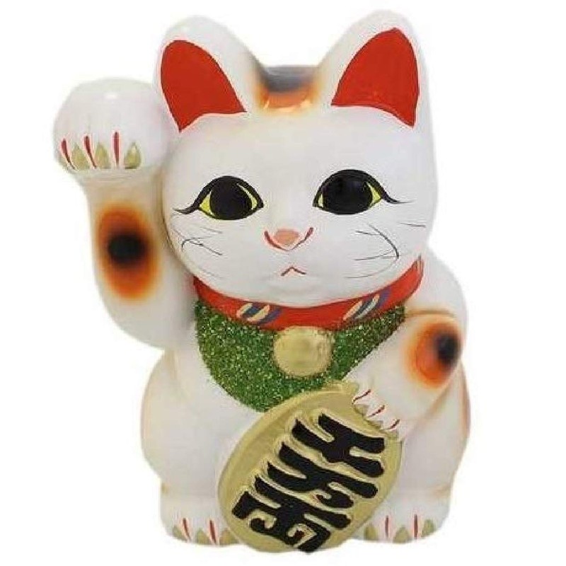 Made in Japan Lucky Cat 7.5'' Tokoname Porcelain White Maneki