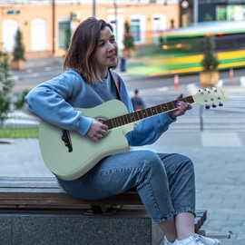 ADM 38" Inch Acoustic Guitar Bundle for Beginners Adults with Online Lesson, Cutaway Wood Acustica Guitarra Starter Set Package with Gig Bag, Strap, Steel Strings, Picks, Capos, Stand, Green
