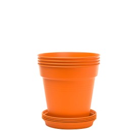 Mintra Home Garden Pots 4pk - Flowers, Herbs, Plants, Indoor, Outdoor, Colorful, Wholesale, Bulk (Orange, 13cm Diameter (5in))
