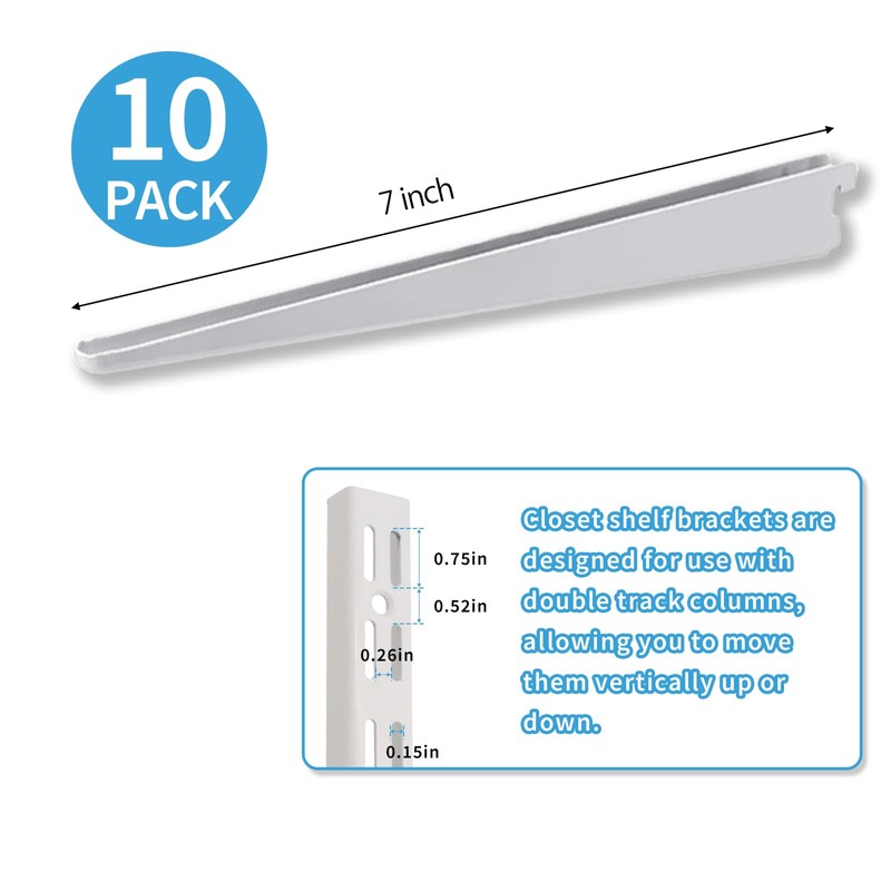 10 Pack 7‑Inch Adjustable Wire Shelf Brackets – Heavy‑Duty Double‑Track
