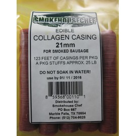 Smokehouse Chef Edible 21 mm Snack Stick Collagen Casing for 25 lbs of Homemade Snack Sticks, Slim Jims, Pepperoni etc.
