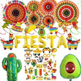 Cinco De Mayo Party Decorations - 20 Pcs Balloons Multicoloured Papar Fans Cactus Hanging Swirls Flag Banner For Fiesta Theme Cinco De Mayo Coco Carnivals Festivals Birthday Party