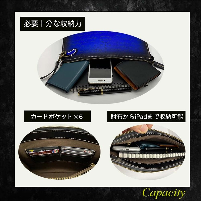 LUNICA Men's Clutch Bag, Second Bag, Genuine Leather, Wedding, Italian