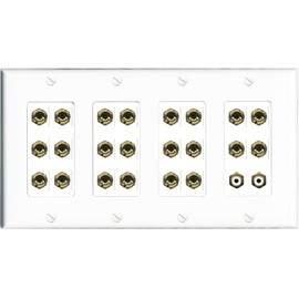 RiteAV 11.2 Surround Sound Speaker 22 Banana Port Wall Plate w/2 x RCA Female Connectors - 4 Gang [White]