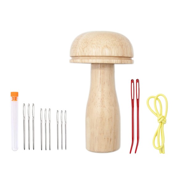 Wmzjnljy Wood Darning Mushroom Darner Mushroom Needle Thread Set with