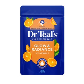 Dr Teals Pure Epsom Salt Soak, Glow  Radiance con vitamina C y aceites esenciales cítricos, 3 libras (el embalaje puede variar)                       