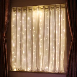 HXWEIYE Short Curtain Lights for Small Window, 3.3x5Ft USB Plug in Warm White Fairy Light with Timer & 8 Clips for Bedroom, 96Led String Light for Bedroom Indoor Weddings Party Garden Wall Décor
