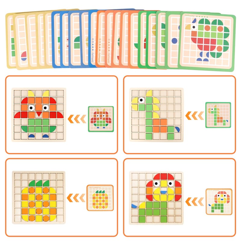 MXTIMWAN Creative Mosaic Puzzle, Wooden Pattern Blocks Set