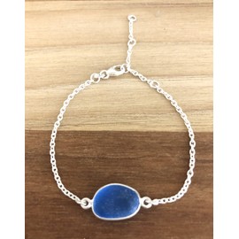 Sea Stamped Pacific Blue Sea Glass Bracelet-Adjustable Sterling Silver Beach Glass Bracelet-Sea Glass Jewelry for Women
