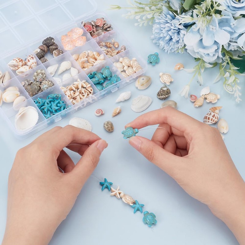 arricraft 15 Styles Shell Beads, Ocean Theme Beads Set, Natural