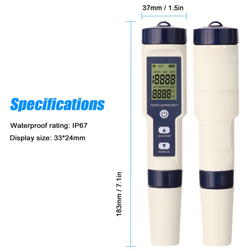 5 in 1 Professional Multi-parameter Combo Testing Meter PH/EC/TDS/Salinity/Thermometer Digital