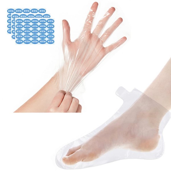 200 Counts Paraffin Wax Bath Liners Hands & Feet Disposable Large Plastic Mitt Bags and Sock Liners Therapy Wax Refill Socks & Gloves Cozy Hand Foot Covers with Stickers for Women Men