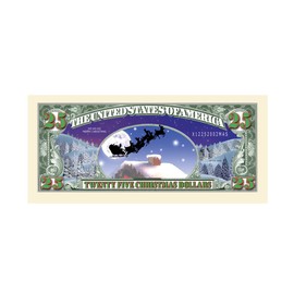 American Art Classics Pack of 100 - White Christmas $25.00 Dollar Bill - Collectible Novelty St. Nick Dollar Bills - Best Fun Stocking Stuffer Gift