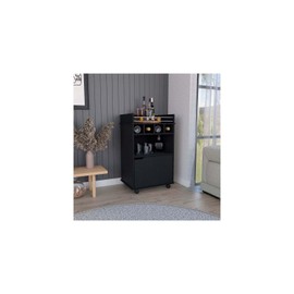 HomeStock Seaside Serenity Bar Cart with 2 Open Shelves 4 Wine Cubbies and Cabinet Black Color Wood Product Dimensions 21.6" x 16.3" x 35" Weight 50.8 Lb