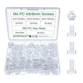 Pzsmocn 120pcs M4*4mm/M4*6mm/M4*8mm PC Transparent Plastic Phillips Round Head Screws and Hex Nut Set for DIY Models, Fixing Electronic Products
