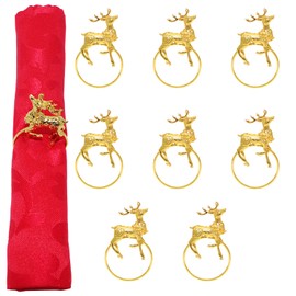 Davifina Christmas Napkin Rings Set of 8 Gold Elk Napkin Holders for Christmas Parties Weddings Home Kitchen Dining Table Linen Accessories