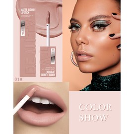 Matte Liquid Lipstick for Women, 1Pcs Highly Pigmented Color Lip Stain Tint, Super Velvet Matte Lip Gloss, Up to 16H Wear, Long Lasting Waterproof Smudge-proof, Non-Stick Cup Lip Makeup-01# Nude Pink