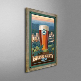 Northwest Art Mall Asheville Beer City Metal Print on Reclaimed Barn Wood from Travel Artwork by Artist Paul Leighton 11.5" x 17.5"