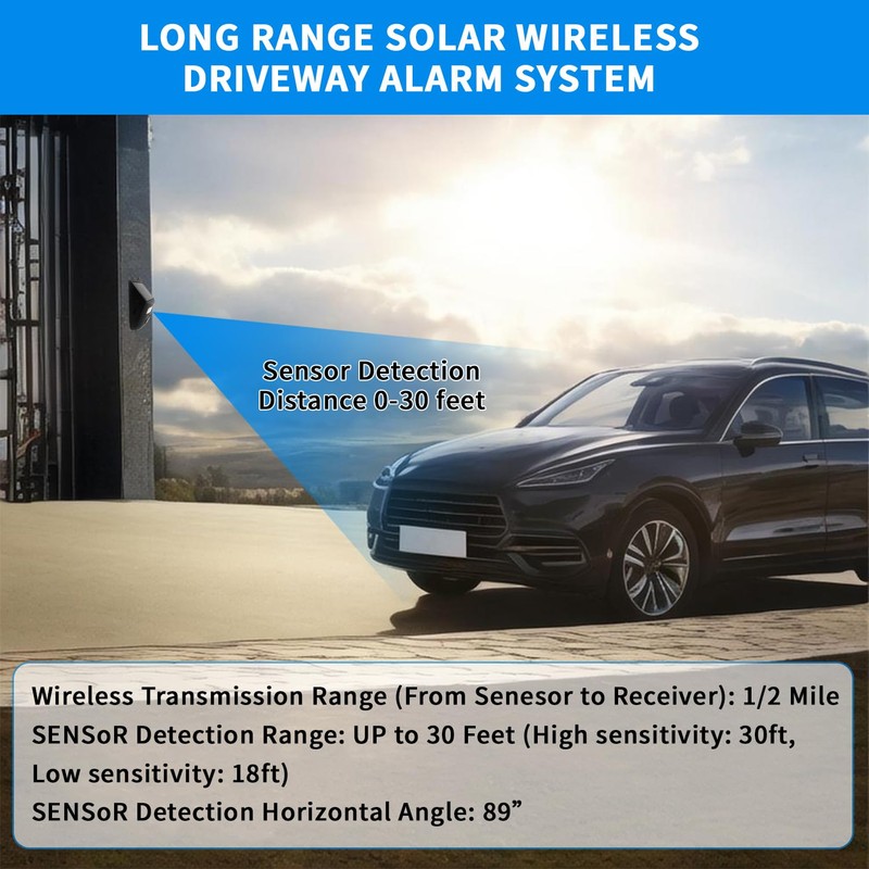 Qumox Solar-Powered Driveway Alert System - Wireless Motion Sensor Doorbell