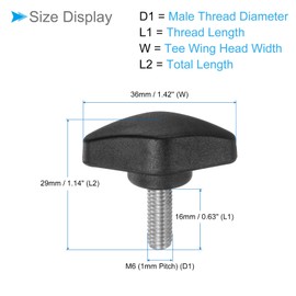 CoCud Tee Wing Knobs Thumb Screw, M6 x 16mm Male Thread, Plastic T Thumb Clamping Screw Threaded Stud Hand Knobs Grip, (Applications: for Machinery Lathes), 4-Pieces