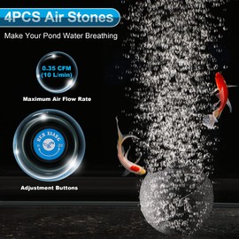 Deyoo 4 Outlets Air Pump for Ponds, 59 Ft Air Tube with 4 Stones Diffuser Aeration Pump Kit for Outdoor Pond, Air Pump with Check Valves for Ponds, Fish Tanks, Aquariums