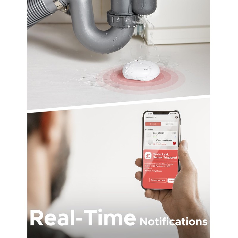 X-Sense Smart Water Leak Detector, Wi-Fi Water Sensor Requires Base