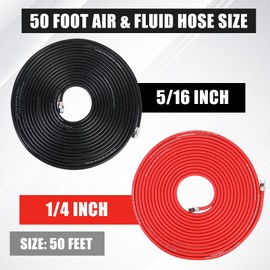 Frienda 2 Pcs 50 ft Air and Fluid Hose Assemblies Kit with Fittings Heavy Duty 5/16 ID 3/8 Nps Air and 1/4 ID 1/4 Nps Fluid Hose for Spray Guns Paint Canisters Auto Paint Pressure Pot