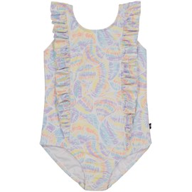 Nautica Girls' One-Piece Swimsuit with UPF 50+ Sun Protection, Quick Drying Bathing Suit, White Shell Ruffle