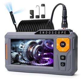 5‘’ Dual Lens Endoscope Camera with Light, 1080P Borescope Inspection Camera with Photo & Video, 7.9mm IP67 Waterproof Sewer with 7 LED Lights,16.5FT Semi-Rigid Cable, Built-in 32G Card