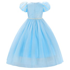 JerrisApparel Girls Princess Dress Puff Sleeve Princess Costume with Accessories (Blue, 3-4 Years)
