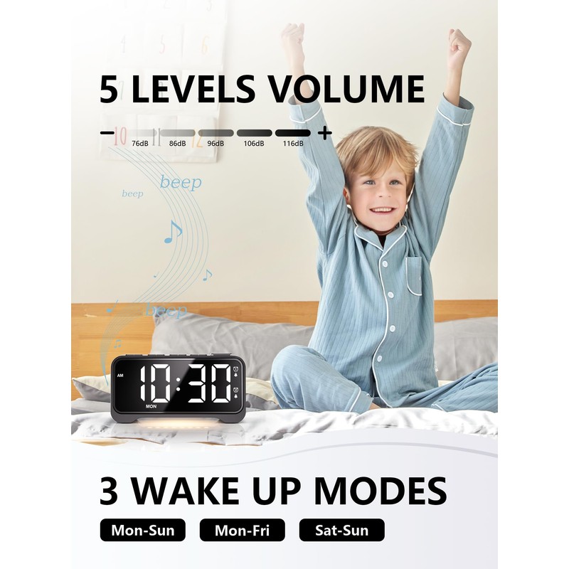 Mesqool Digital Bedside Clock - White LED Alarm Clock for