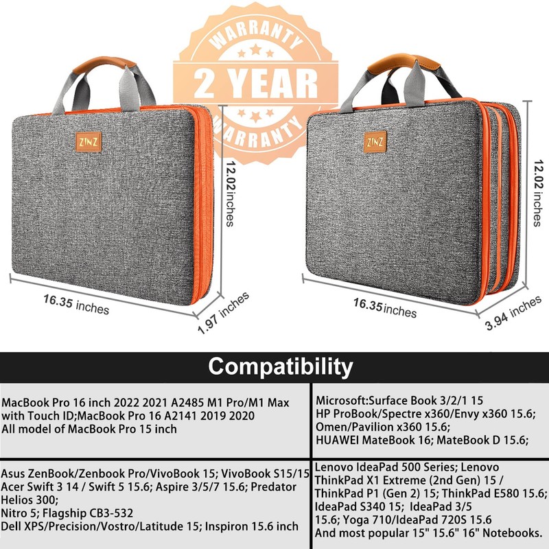 ZINZ Slim Expandable Laptop Case 15.6 Inch Sleeve Upgraded Protective