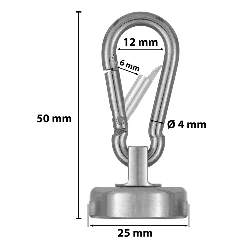 POPPSTAR Carabiner Magnet Strong, 4X (17kg Clamping Force) Neodymium Hook