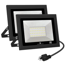 GLORIOUS-LITE LED Flood Lights Outdoor, 100W 10000LM Outside LED Work Light with Plug, 6000K Daylight White, IP66 Waterproof Portable Spot Security Lights for Garage, Yard, Garden, Playground(2 Pack)